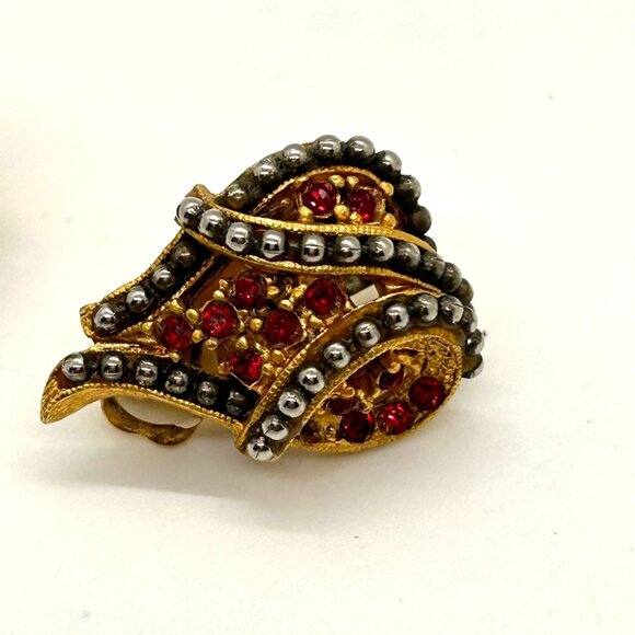 Vintage Gold-Tone Rhinestone Heart Brooch Matching Clip-On Earrings Robert Rose - Picture 8 of 16